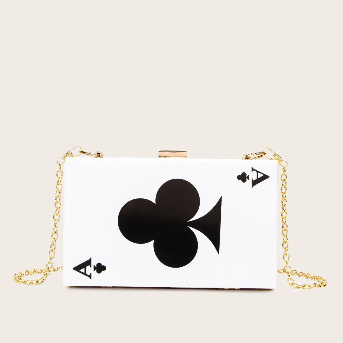

New Fashionable Poker Acrylic Handheld Evening Clutch with Metal Chain for Crossbody Small Square Bag for Ladies