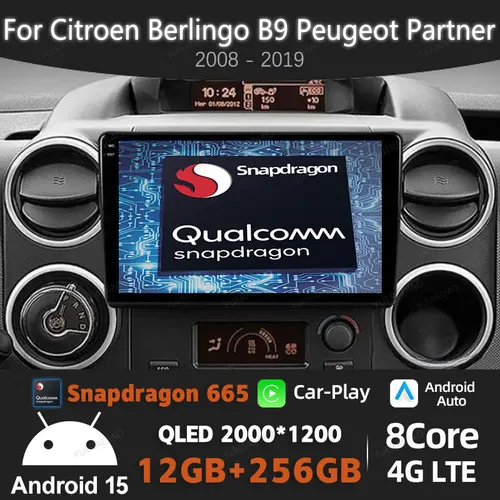 アンドロイド 15 カーラジオシトロエンベルランゴ B9 プジョーパートナー 2008 - 2019 GPS ナビ QLED ヘッドユニットマルチメディアビデオプレーヤー 4 グラム WIFI