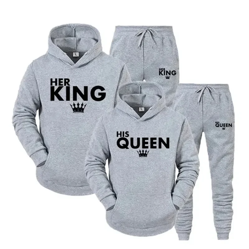 Lover Your Queen or Your King Print Couple Tracksuit Hoodie set Casual hoodie + hoodie 2 sets2024