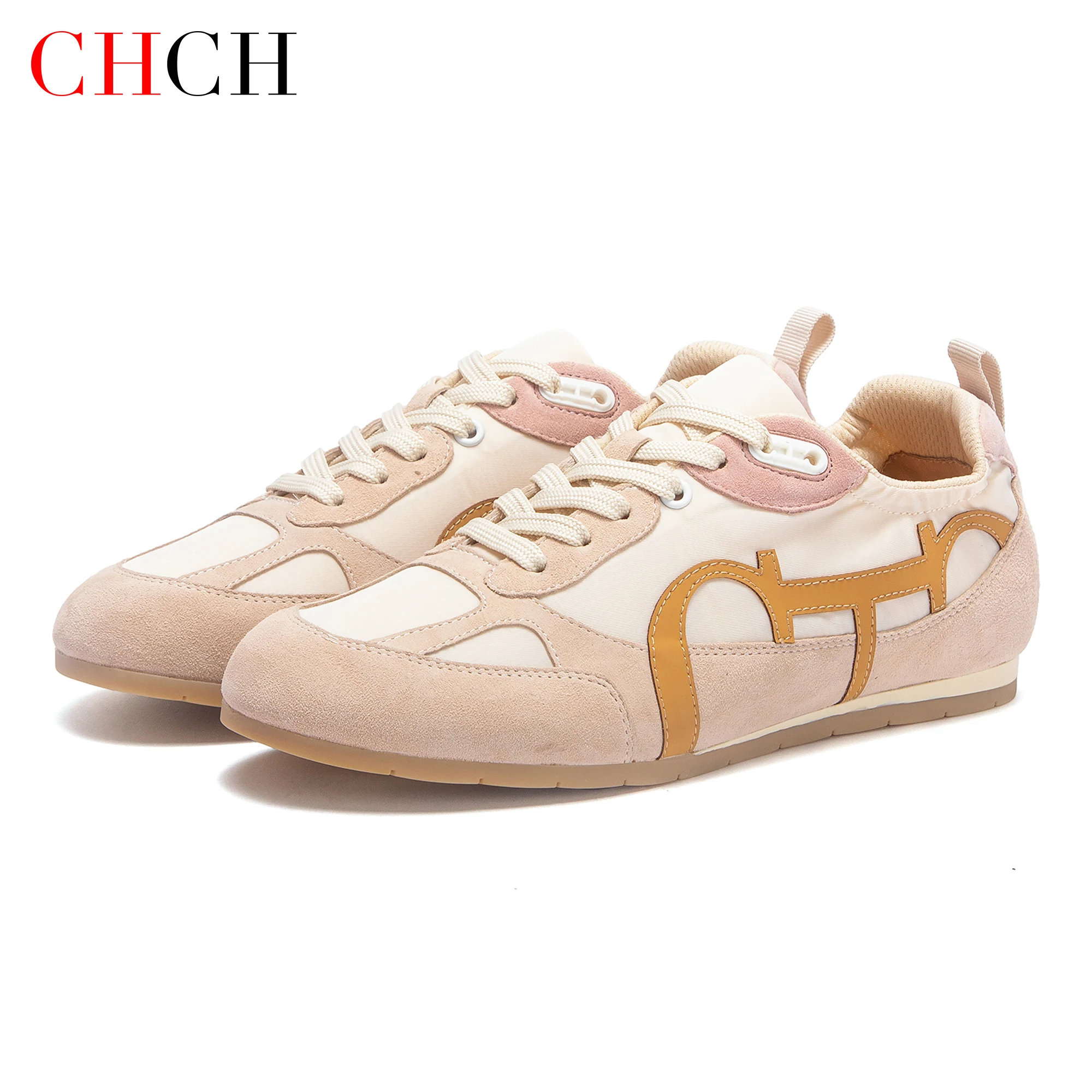 CHCH Women's Flat Walking Shoes, Sheepskin Suede & Fabric Patchwork Thin‑Sole Flats, Arch Support Fall Casual Footwear