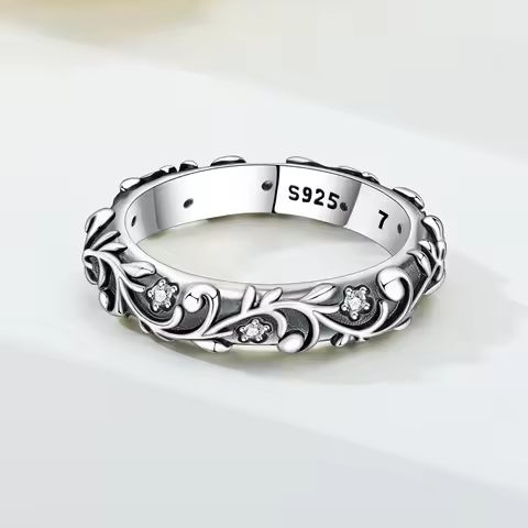 Original Ring S925 Silver Vintage White Zirconia Ring Floral Patterns Woman's Ring Anniversary Delicate Gift Accessory
