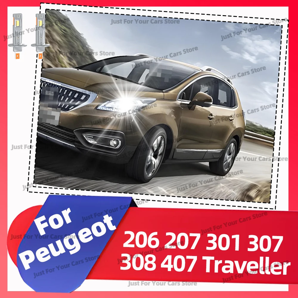 

2PCS LED H1 For Peugeot 206 207 301 307 308 407 Traveller Headlights 30000LM Head Lamps 12V 6000K Bright White Plug-N-Play