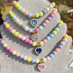 Colorful Dog Pearl Collar Pendant Princess Necklace Dog Sweet Ornament Cat Ornament Puppy Rhinestone Collar Small Dog Ornament