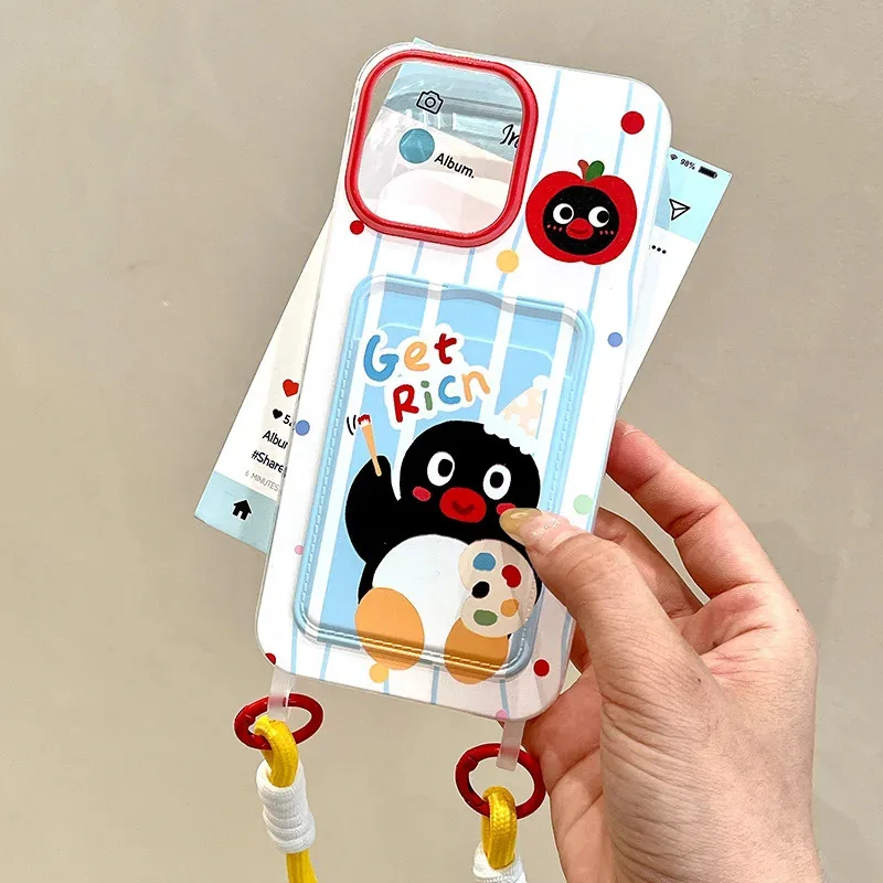 Funda de teléfono con tarjetero y nudo para iphone15pro 16/14/13promax, funda protectora con cordón