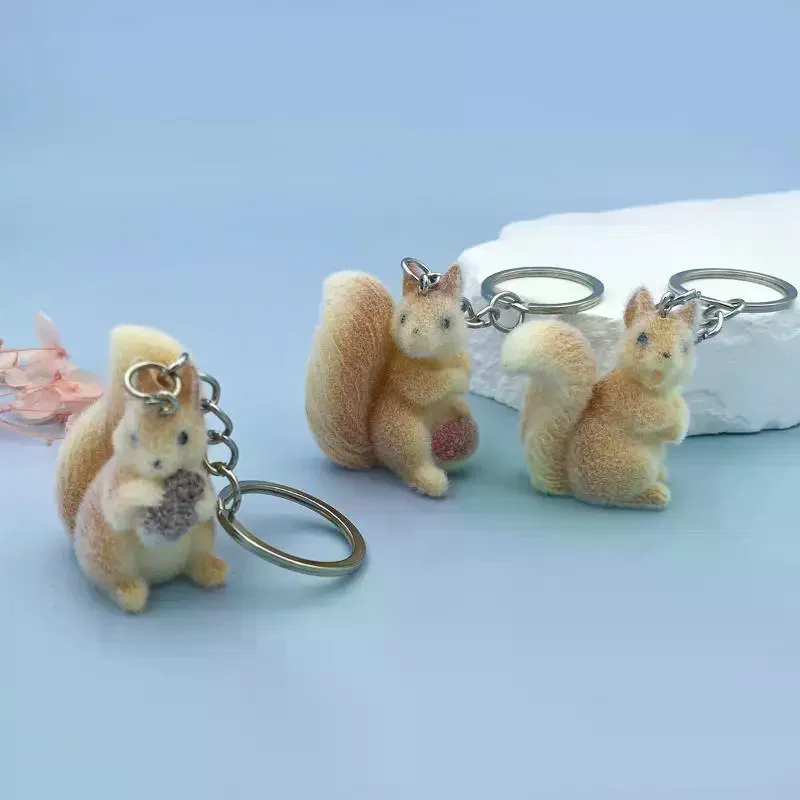 Cute Three-dimensional Squirrel Plush Pendant Keychain Resin Plush Car Keychain Children's Gift Decorative Accessories