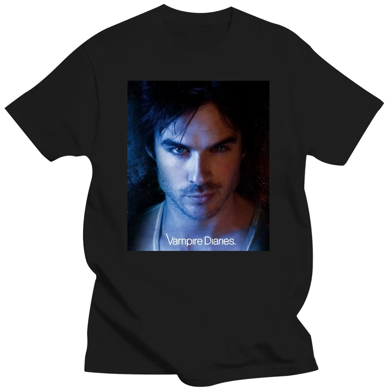 New Short Sleeve Round Collar Mens T Shirts Fashion The Vampire Diaries Damon Mens Short Sleeve Shirt