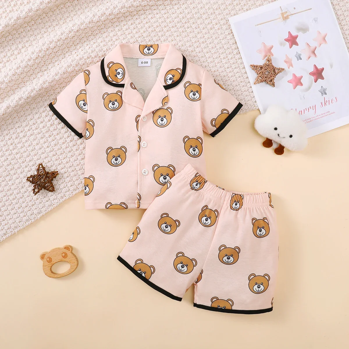 0-3 Years Pajama 2PCS Set Cartoon Cute Pattern Short Sleeved Top+Shorts Baby Boys&Girls Comfortable and Soft Summer Home Wear