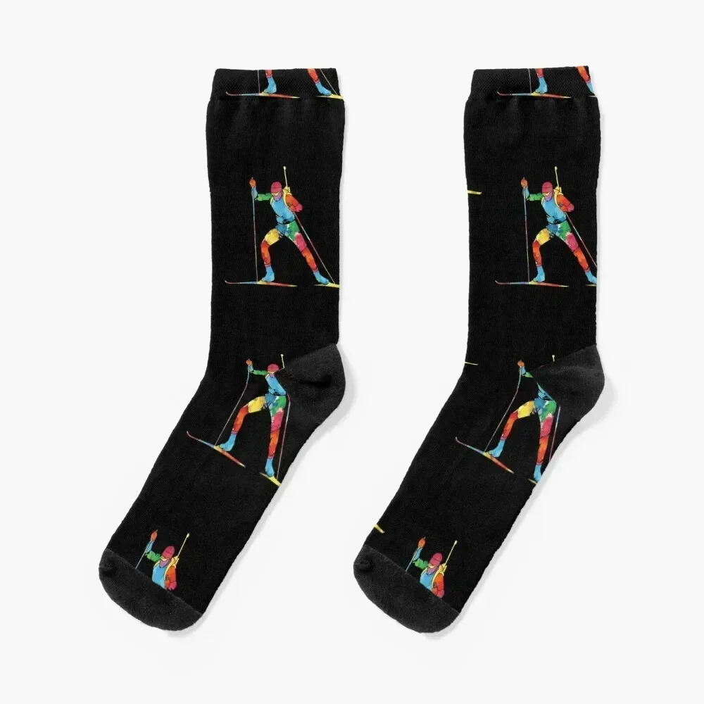 

Biathlon Skiing Riffle Shooting Skier Holiday Gift Socks cycling tennis custom sports Luxury Woman Socks Men's