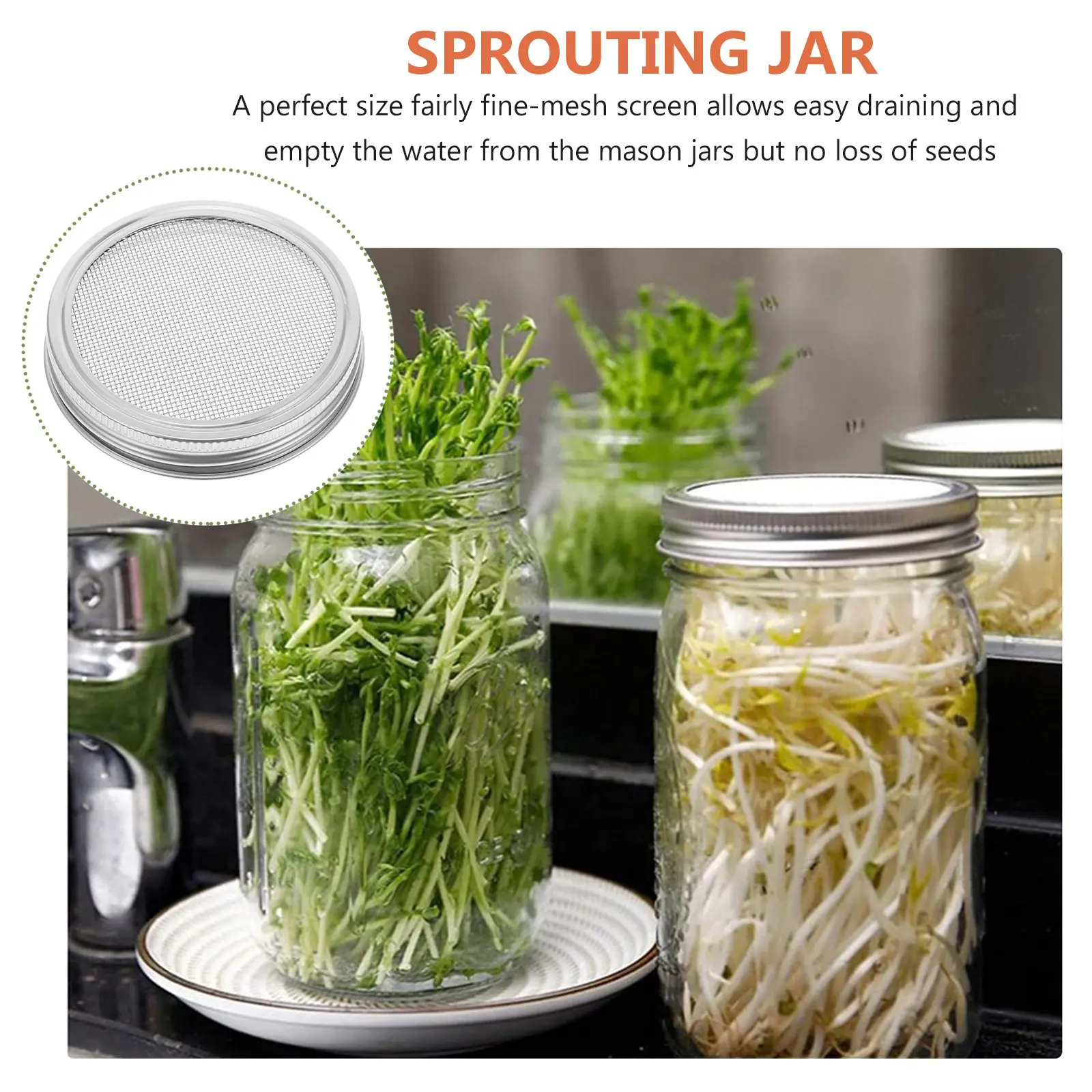 3Pcs Stainless Steel Sprouting Lids for Wide Mouth Mason Jars Fine Mesh Screen for Organic Broccoli Bean Lentil Sprouts Safe