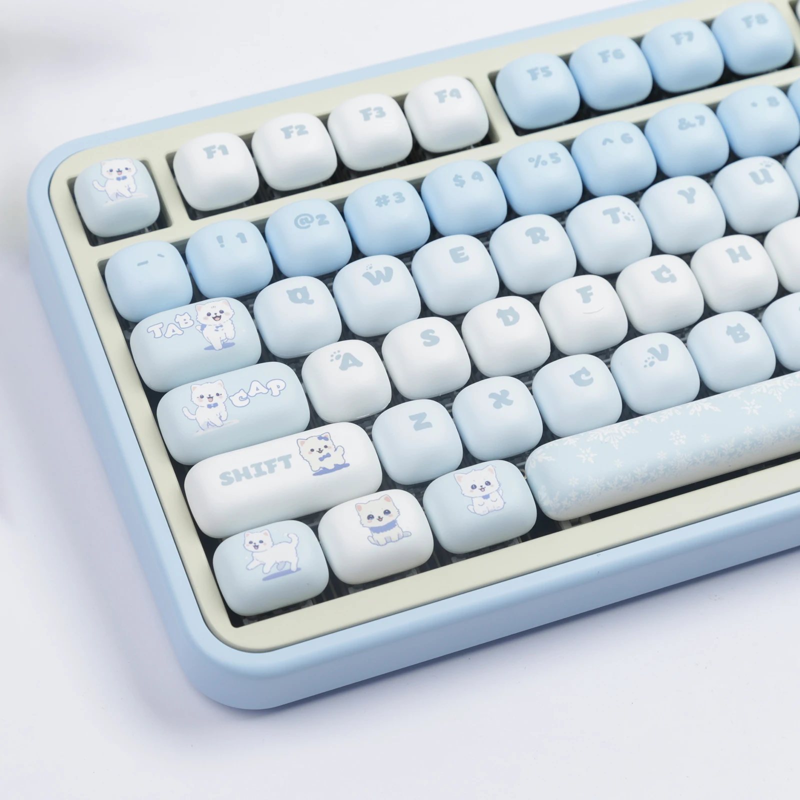 Blue Meow Keycap Set Round MOG Profile Thermal Sublimation PBT Keycaps for Mechanical Keyboard Cartoon Cute Ice Snow Cat Key Cap