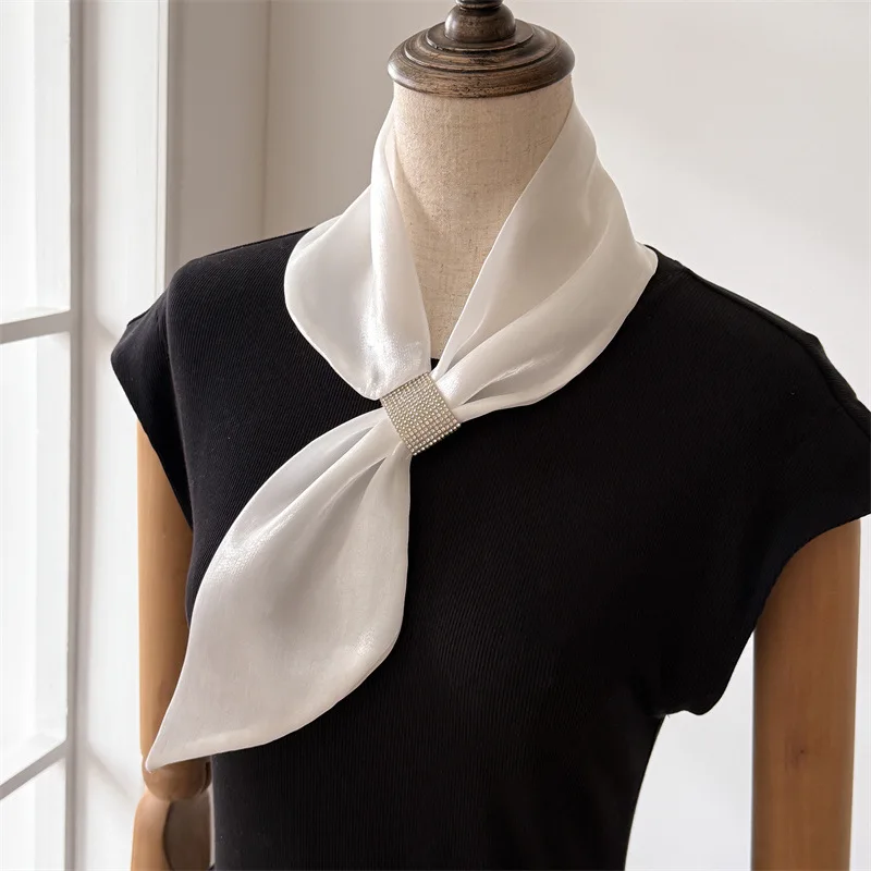 

Colorful Solid Silk Scarf with Hole Crossed Water-Drop Beads Angle Versatile Long Striped Neck Scarf Wrap Hairband Neckerchief