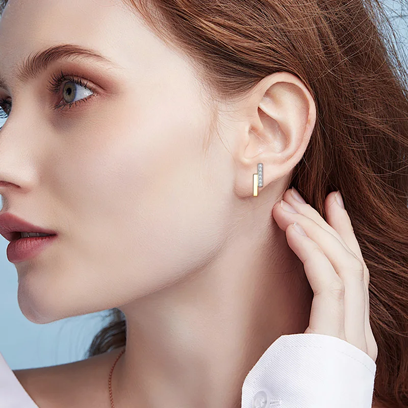 IOGOU D0.03CT VVS1 Moissanite Bar Stud Earrings for Women Real 925 Silver Fashion Geometric New Earrings Engagement Wedding Gift image 5