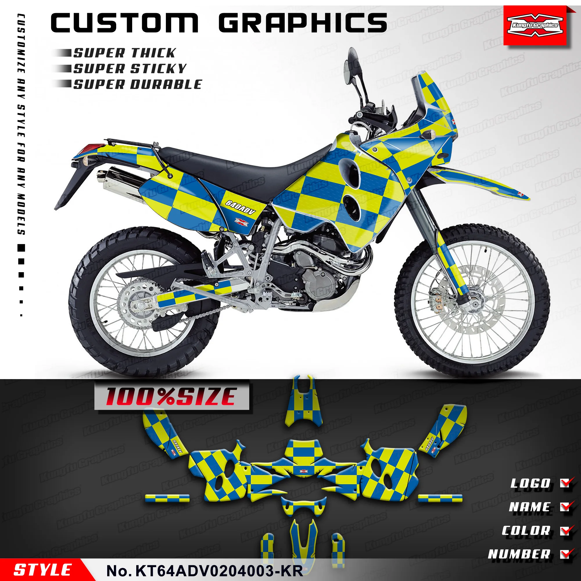 

KUNGFU GRAPHICS Motorbike Vinyl Decals Kit Full Wraps for KTM 640 ADV 2002 2003 2004, KT64ADV0204003-KR