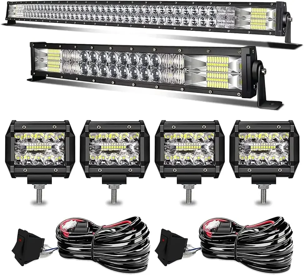 52 Inch 300W 22 Inch 120W Curved Spot Flood Combo Light Bars 4Pcs 4 Inch 60W Led Pods Cubes Lights for Trucks Jeep ATV UTV Boat