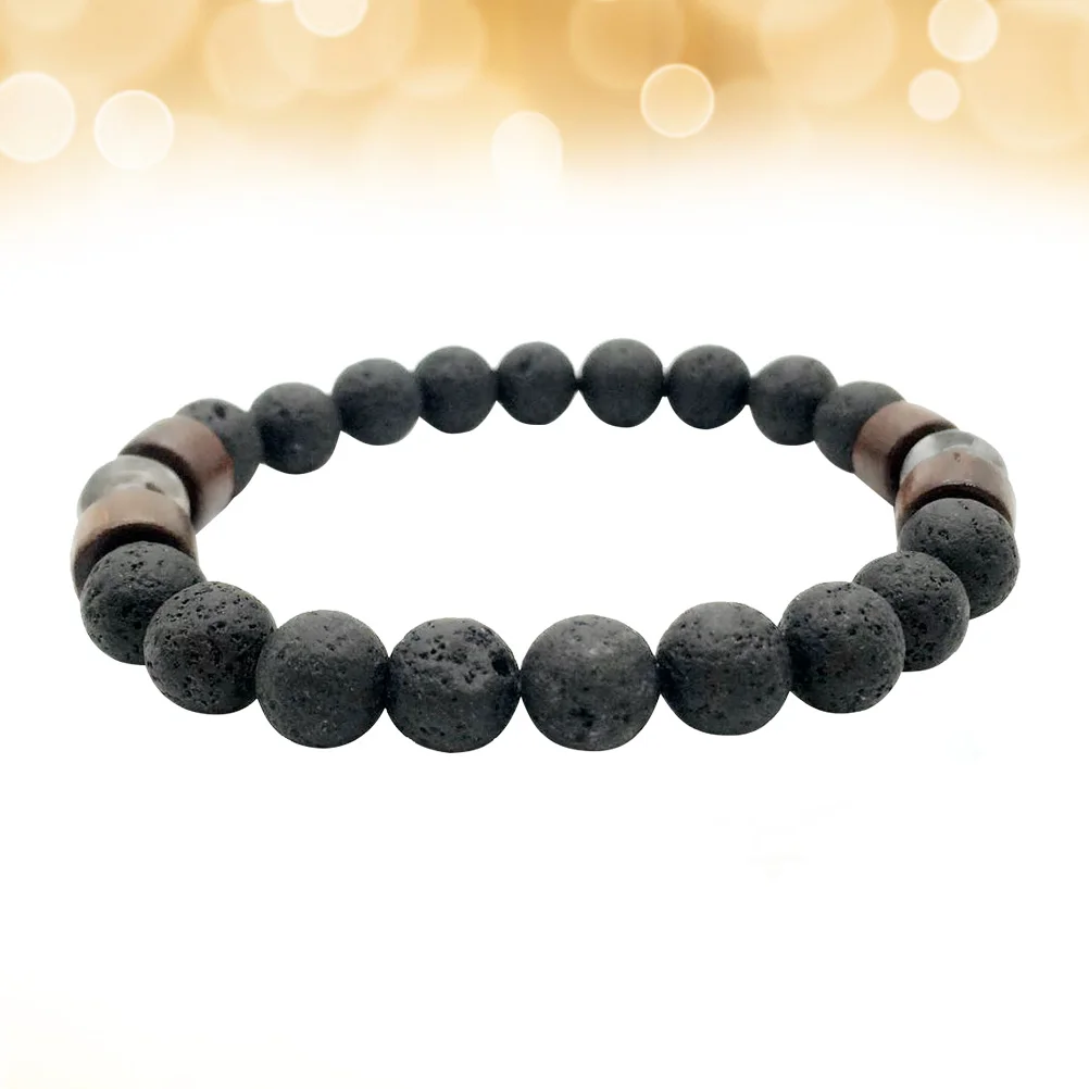 

Volcanic Stone Bracelet Round Beads Black Wooden Mens Stretch Elastic Essential Oil Diffuser Fashion Accessories