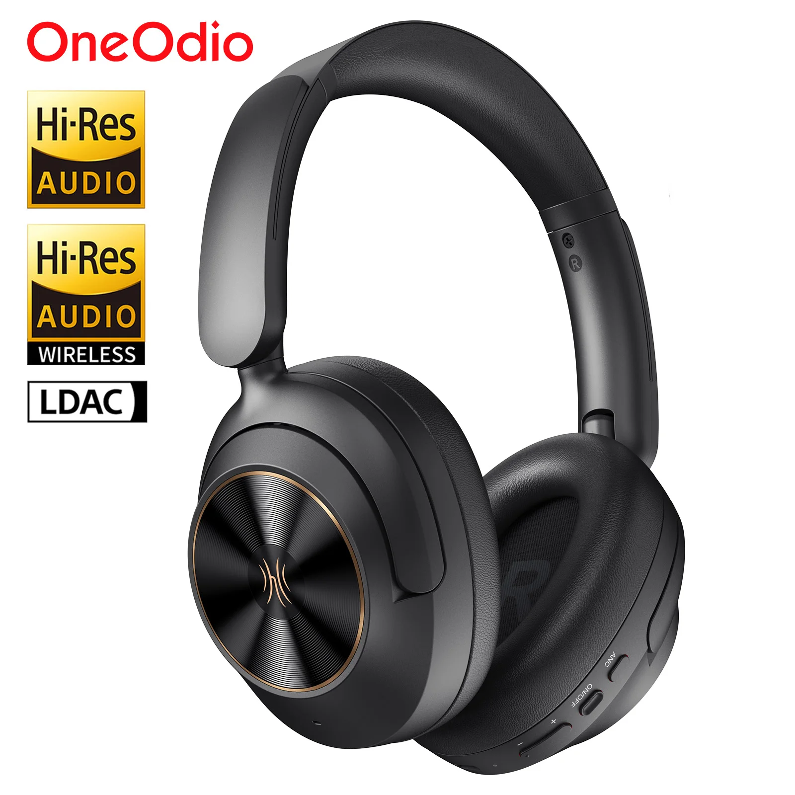 Fones de Ouvido Sem Fio Oneodio Bluetooth 6.0 - Cancelamento Ativo de Ruído Híbrido de -48dB, Headset Hi-Res LDAC com Microfone APP 75Hr A6