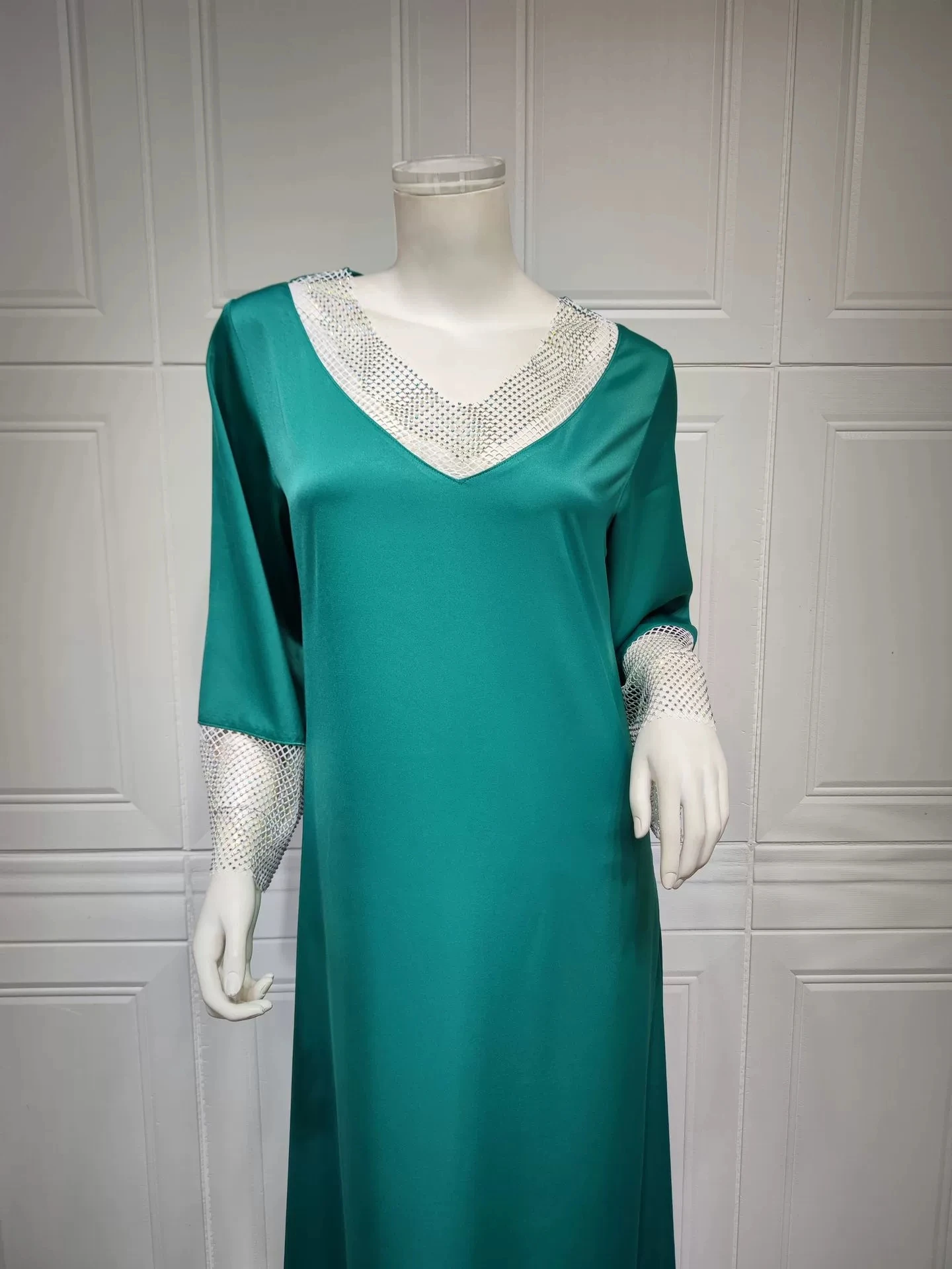 Dubai Türkiye Middle East satin sequins full diamond mesh long dress Muslim women-GZXX657