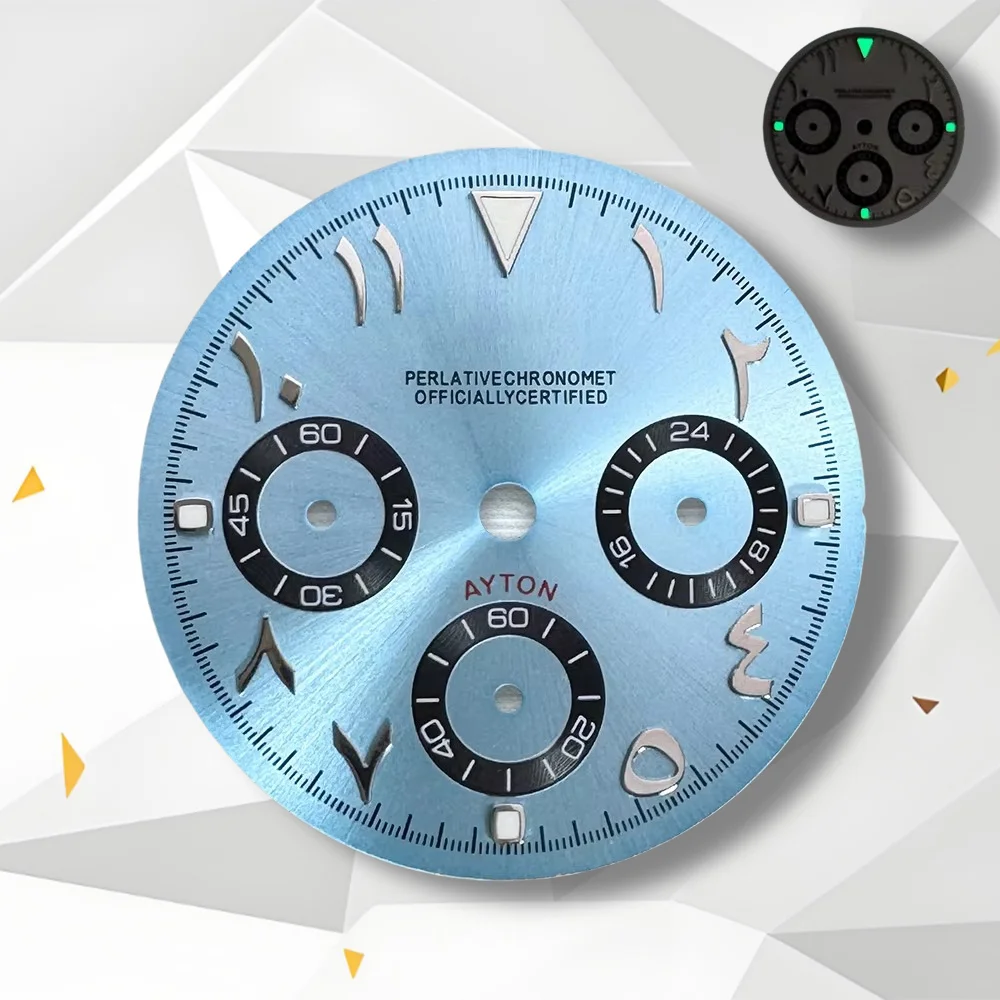 29.5mm S Logo DTN Arab Panda Dial Fit VK63 Movement Green Luminous Watch Modification Accessories  High-Quality Dial