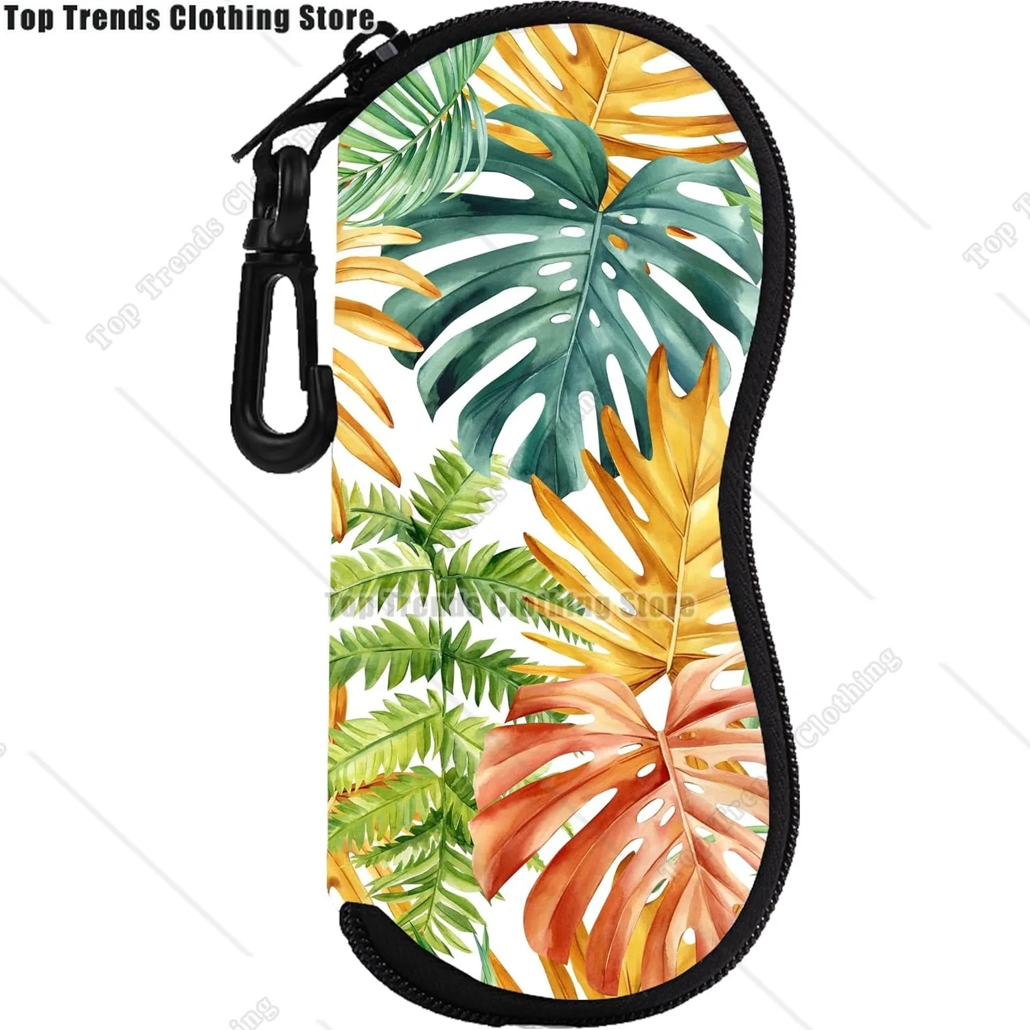 

Cute Tropical Leaf Sunglasses Soft Case Ultra Light Portable Neoprene Zipper Eyeglass Case Travel Pouch for Men Women