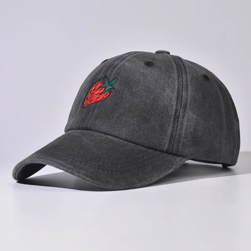 

New Unisex Washed Cotton Cap Vintage Cartoon Strawberry Embroidery Baseball Cap for Men Women Casual Outdoor Dad Hats