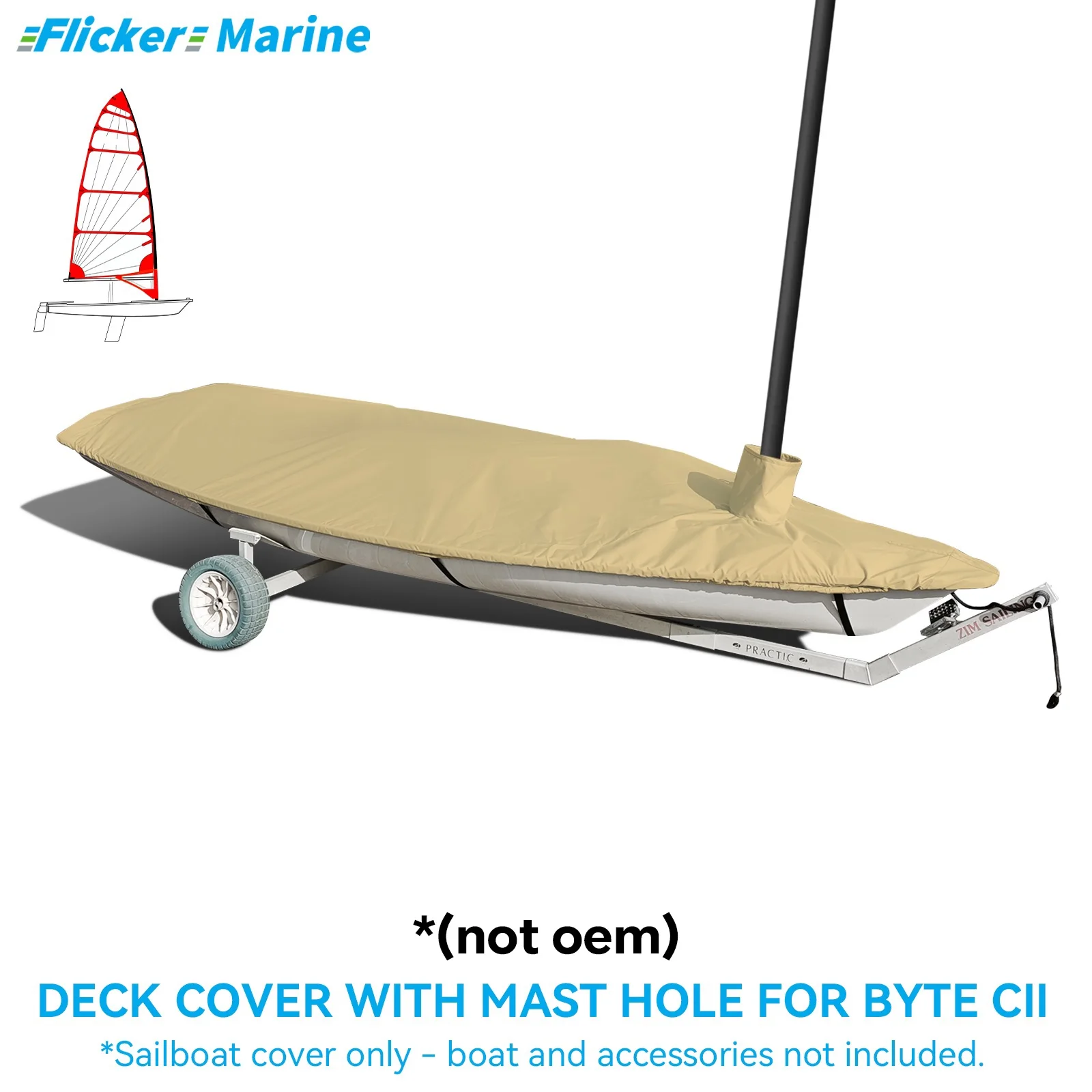 Flicker Boat Cover Compatible with BYTE CII, Khaki Polyester Water-Resistant Sun Protection Cover, Outdoor Storage, 360×130cm