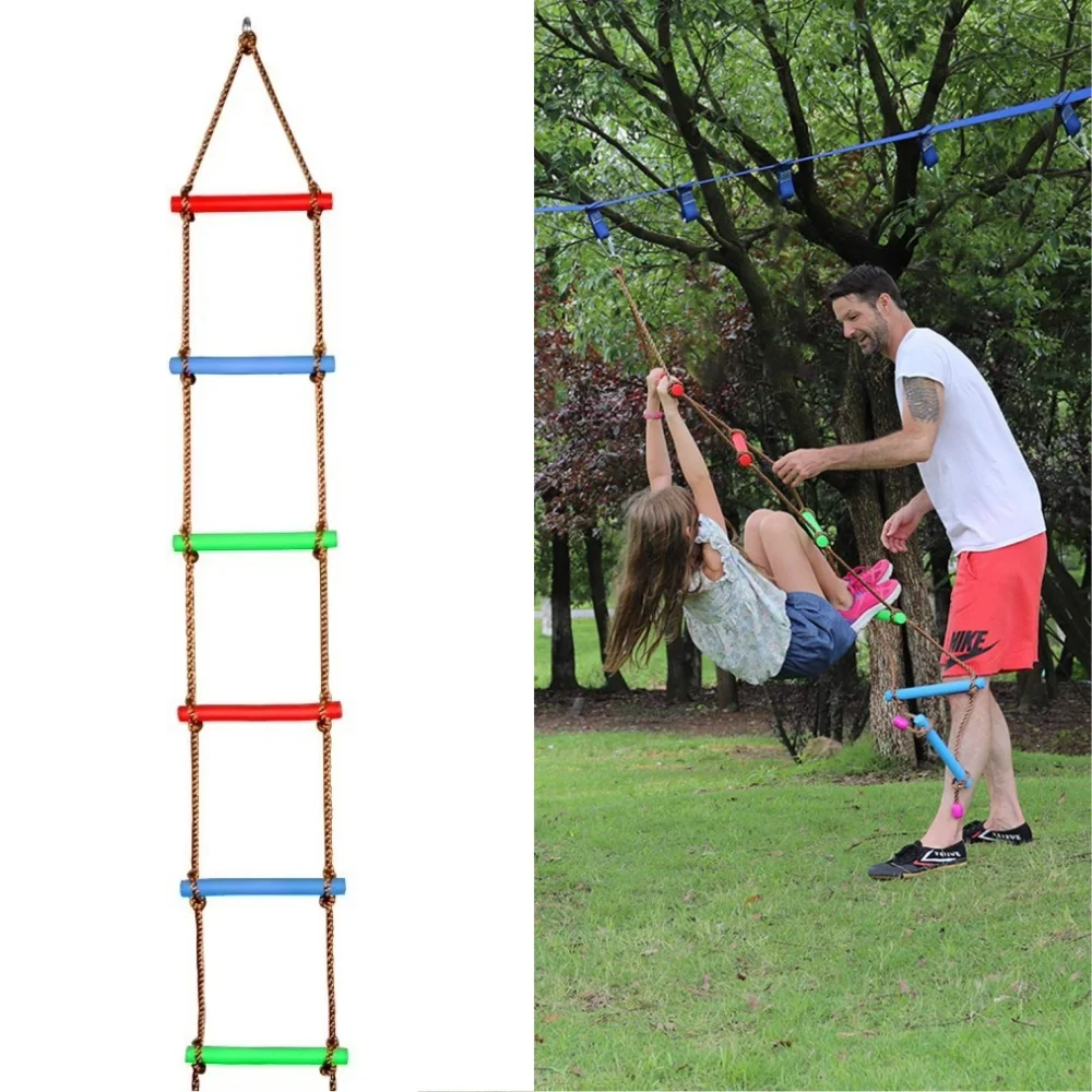Échelle à cordes et balançoire d'escalade, conception 5 niveaux, pour aire de jeux extérieure et intérieure, jeu d'escalade, équipement d'activités physiques