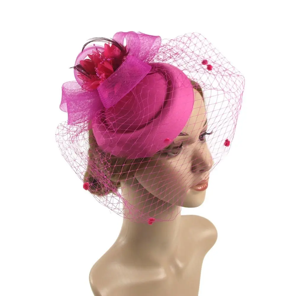 Leisure Sinamay Bride Headwear Veil Flower Feather Hair Accessory Half Face Cover Retro Top Hat Headwear Outdoor