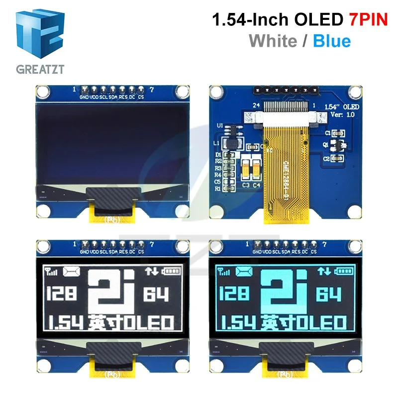 1.54 inch 4PIN 7PIN White Blue Yellow OLED Screen Module TZT  CH1116 Drive Compatible for SSD1306 SPI Interface 128*64