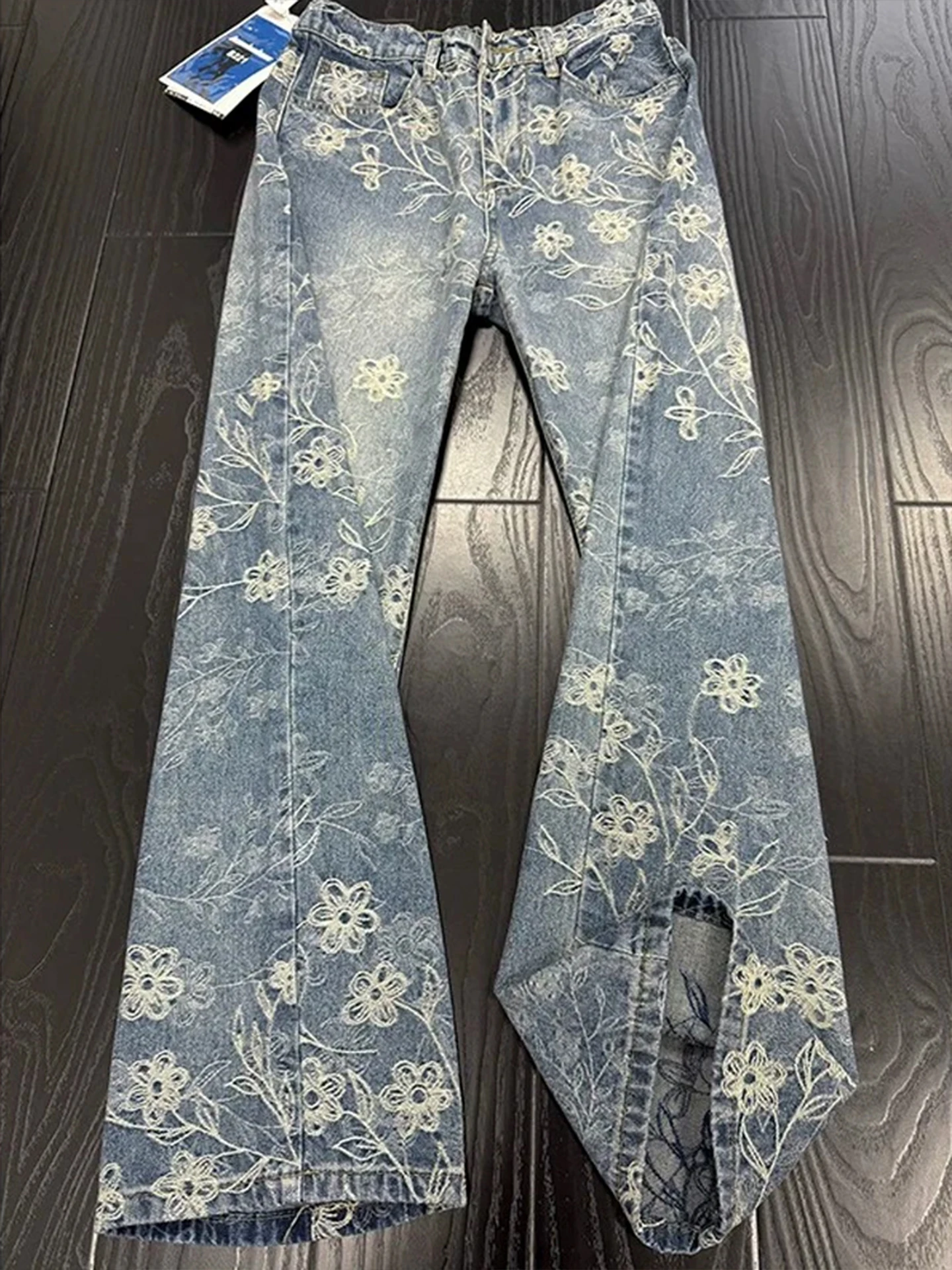 

Американские джинсы с вышивкой, мужские модные джинсы Haome, прямые брюки-колокольчики, уникальные джинсы, повседневная одежда