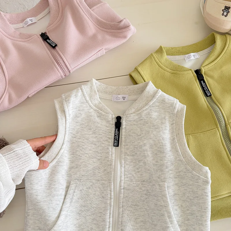 Toddler Kids Solid Zip Up Vest Sleeveless Jacket With Pockets Boys Girls Casual Lightweight Waistcoat Spring Autumn Outerwear