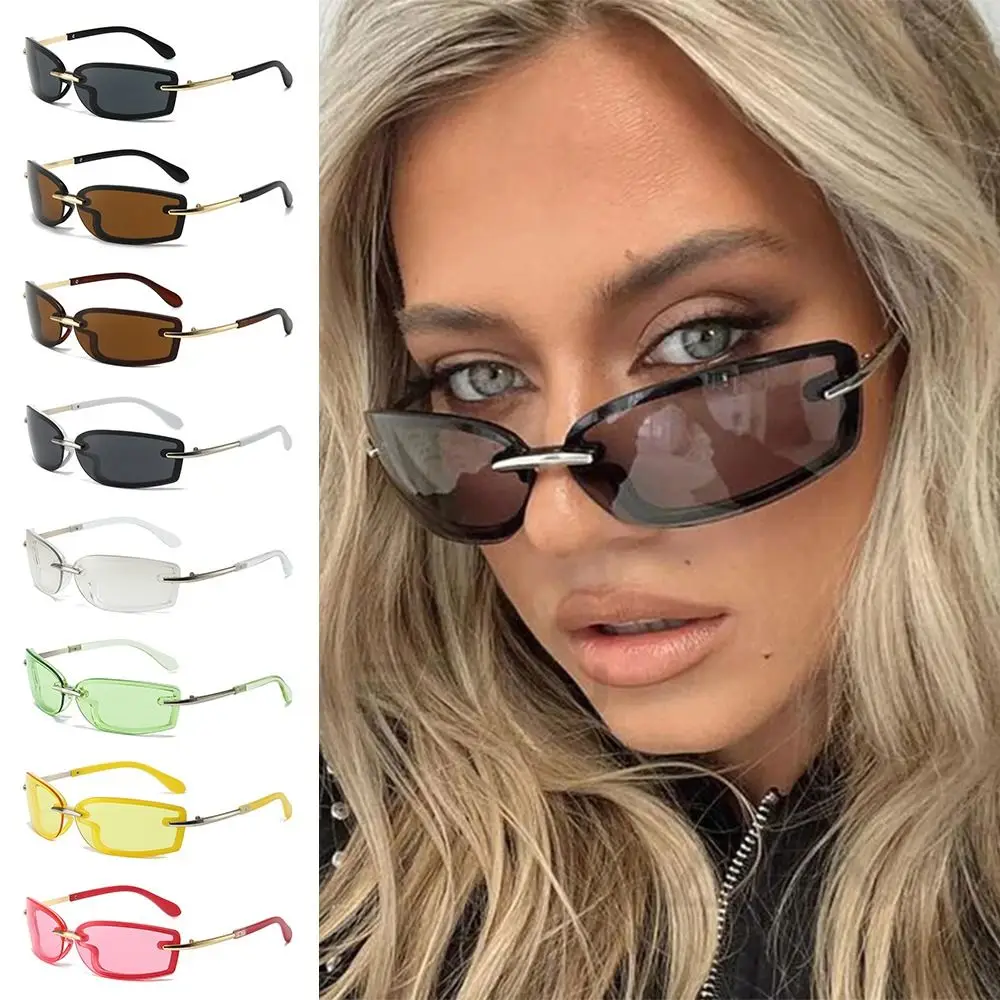 

Rimless Square Candy Color Sunglasses Metal Temples Y2K Women's Sun Glasses UV Protection Dopamine Dressing Eyewear Accessories