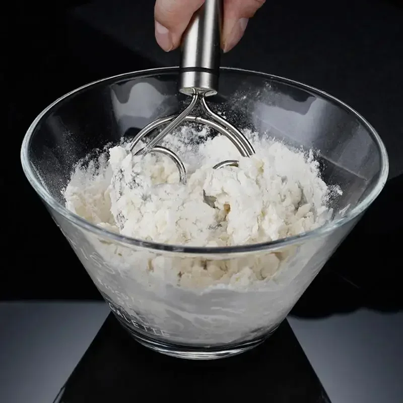 Danish Dough Whisk Dutch Style Stainless Steel Bread Dough Hand Mixer Binocular Coil Head Comfort Handle For Biscuits Bread Cake