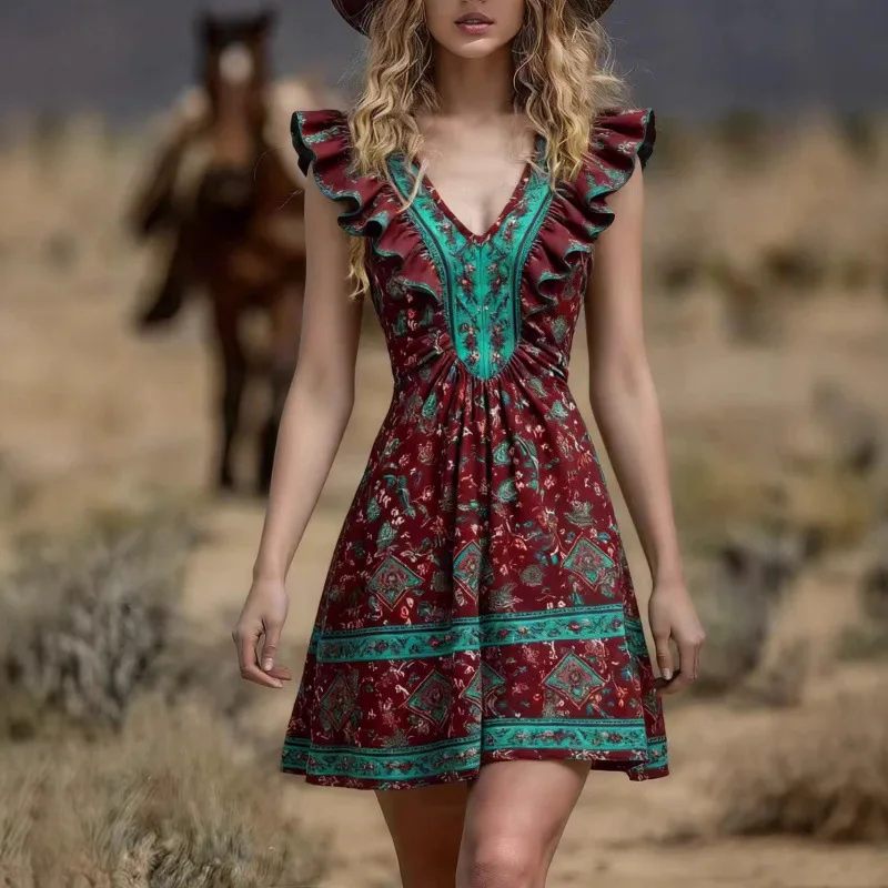2026 Spring Summer Women Fashion Positioning Print Dress Casual Elegant Dresses For Women