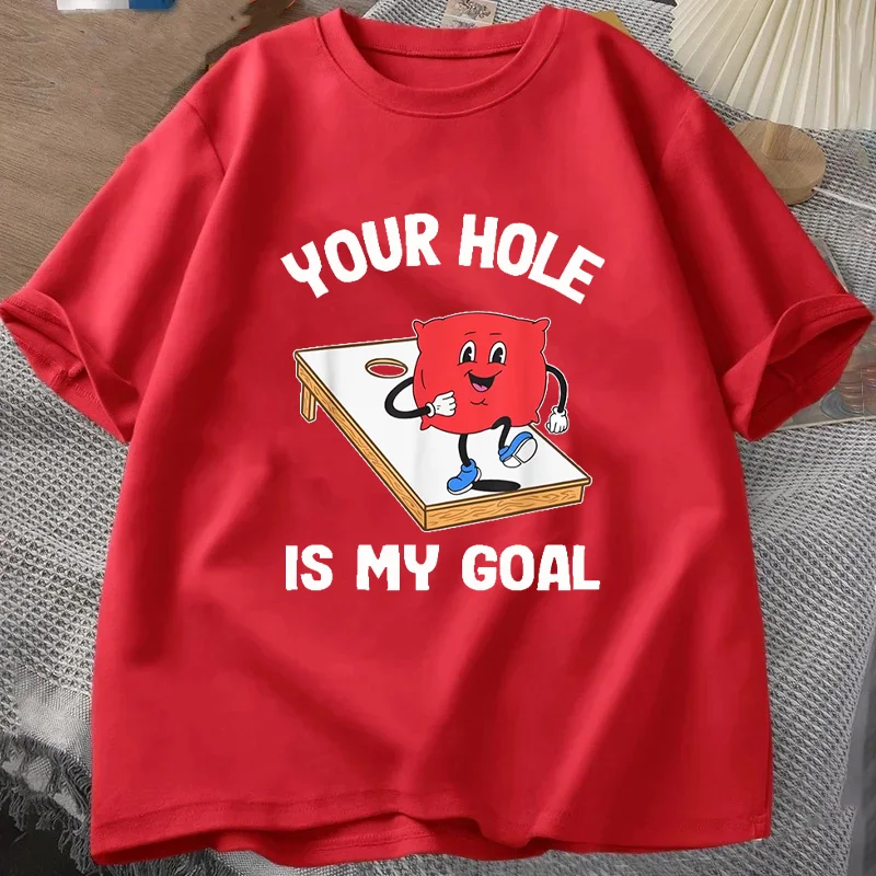 Your Hole Is My Goal Corn Hole Bean Bag Sarcastic Cornhole T-Shirt Short Sleeve Harajuku Summer Style Man Tshirt Casual Y2k Tees view 4