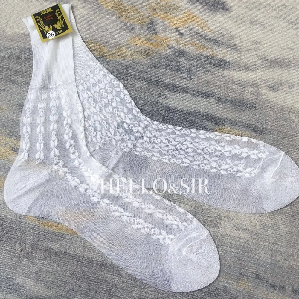 2024 Men Socks Retro Jacquard Business Dress White Socks Gift for Men Sexy Multi Style Formal Wear Suit Thin Man Sheer Stockings