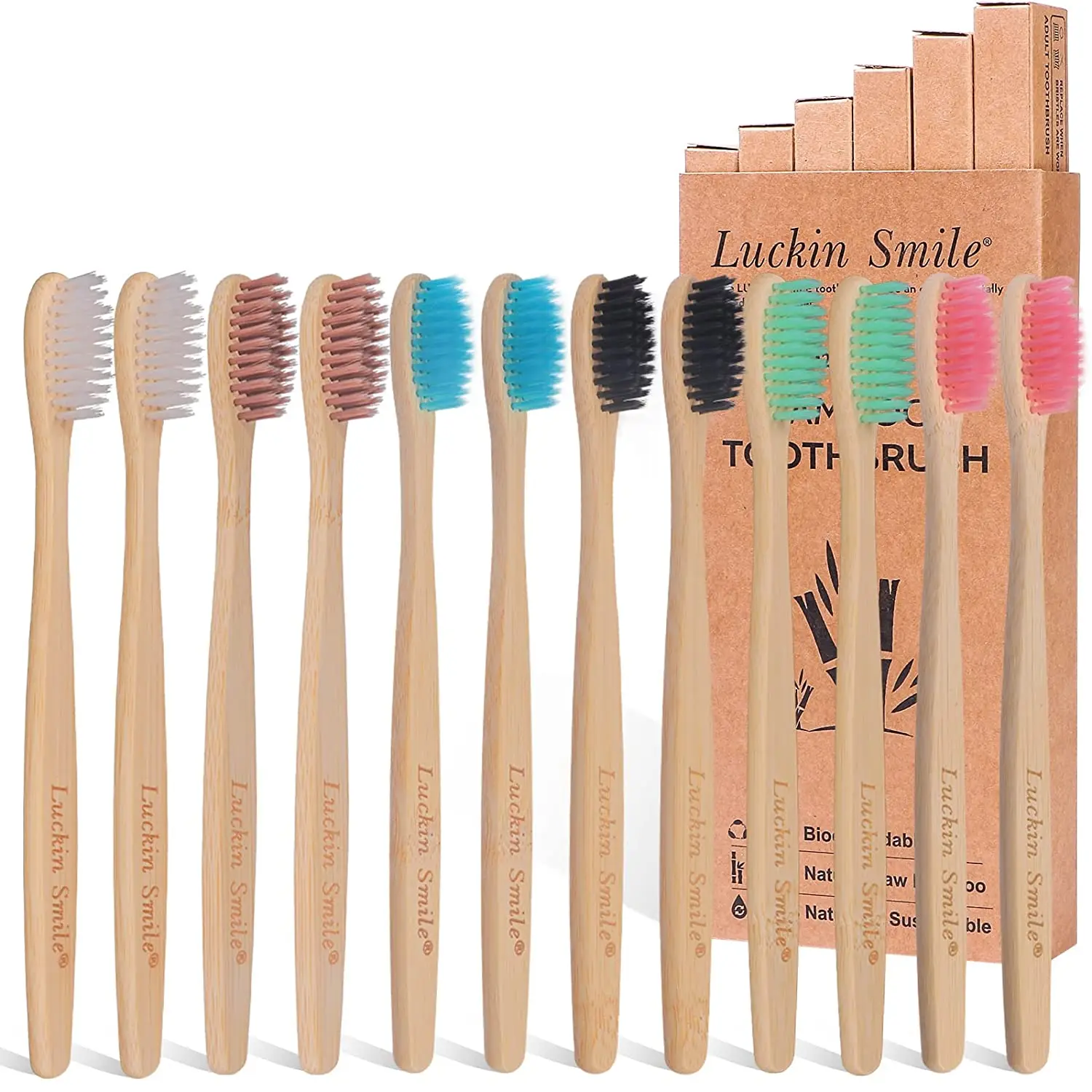 Soft Bristles Bamboo Toothbrush,Natural Biodegradable Bulk Toothbrushes,Eco-Friendly BPA-Free Charcoal Tooth Brush,