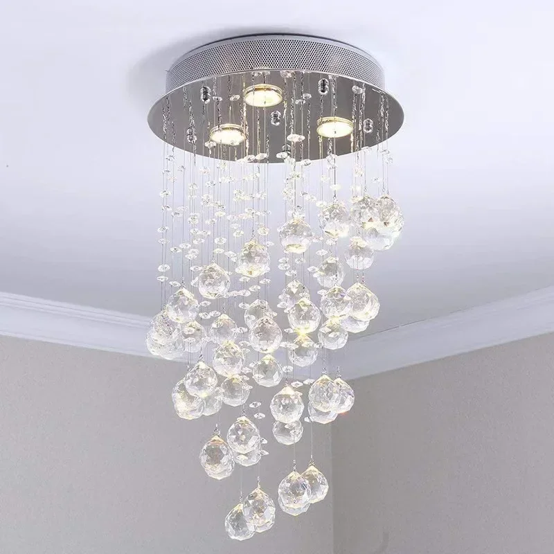 Modern Drop Rain Design Crystal Ceiling LED Lighting Dia30*H60cm Lamps Lustres De Cristal for Bedroom Passage Kitchen