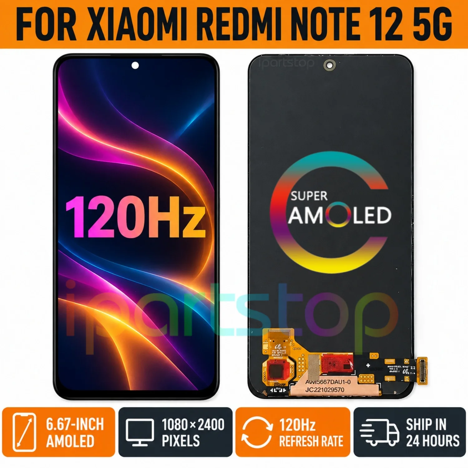iParts Replacement Display for Xiaomi Redmi Note 12 5G 22111317I 22111317G 120Hz AMOLED Touch Screen with Frame Assembly Tested