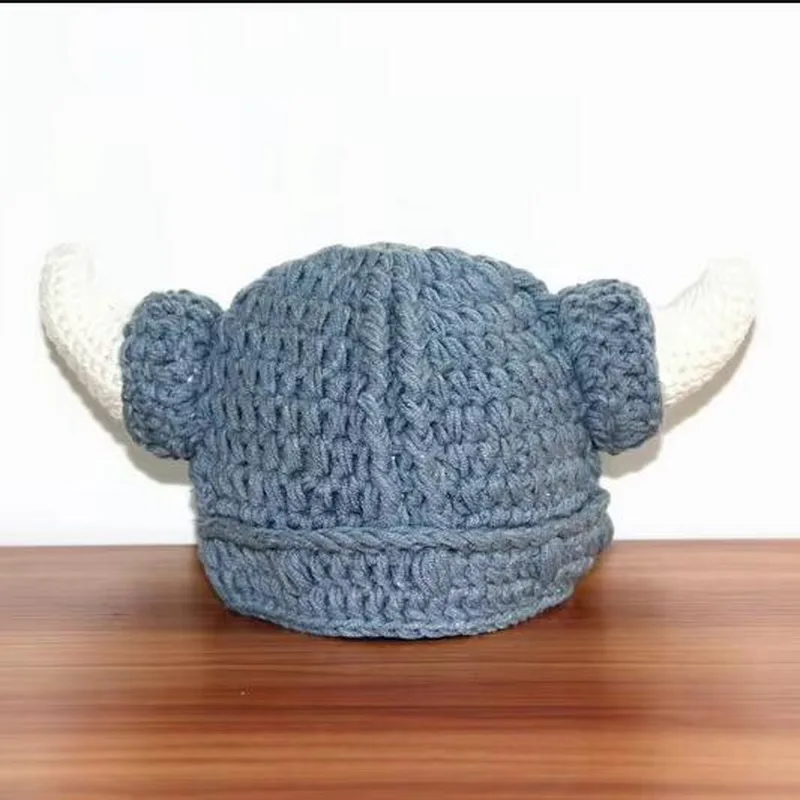 free shipping, crochet newborn hat, newborn beanies viking thor baby hat caps , 100% handmade newborn baby photography props image 4
