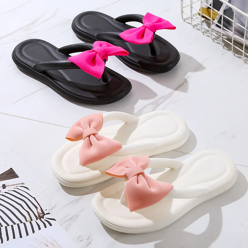 2024 New Women\'s Bowknot Slippers Adult Sweet Non-Slip Bow Flip Flops Girls Soft Candy Color Fashion Flat Slides Indoor Sandals