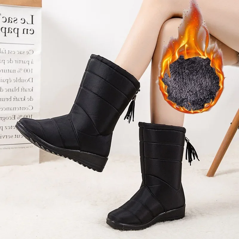 Winter Warm Plush Waterproof Snow Boots Women High Quality Zip Design Non-slip Ankle Boots Cozy Light Elegant Long Botas Mujer