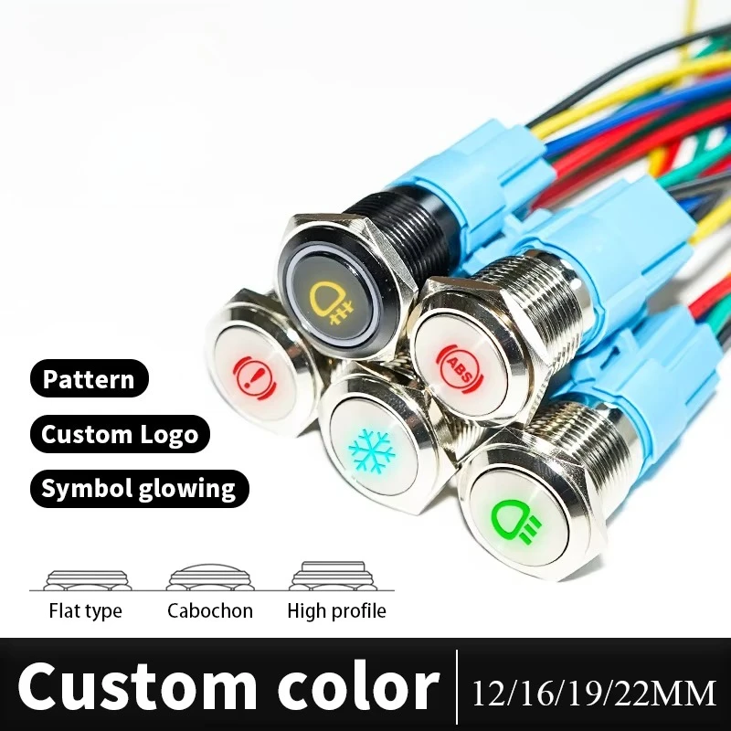 20pcs Custom Length 12 16 19 22mm Metal Pushbutton Switch Connector with LED CE ROHS IP67 Stainless Steel Momentary Switch