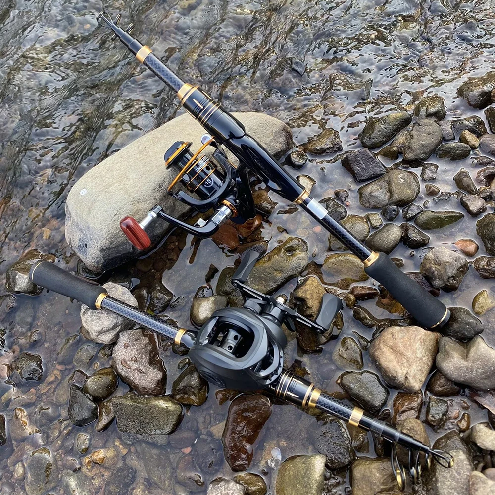 NUEVO Combo de Caña de Pescar Corta y Carrete Telescópico de 1.8m/2.1m para Baitcasting y Jigging, Arrastre Máximo 10kg, Combo de Viaje para Pesca