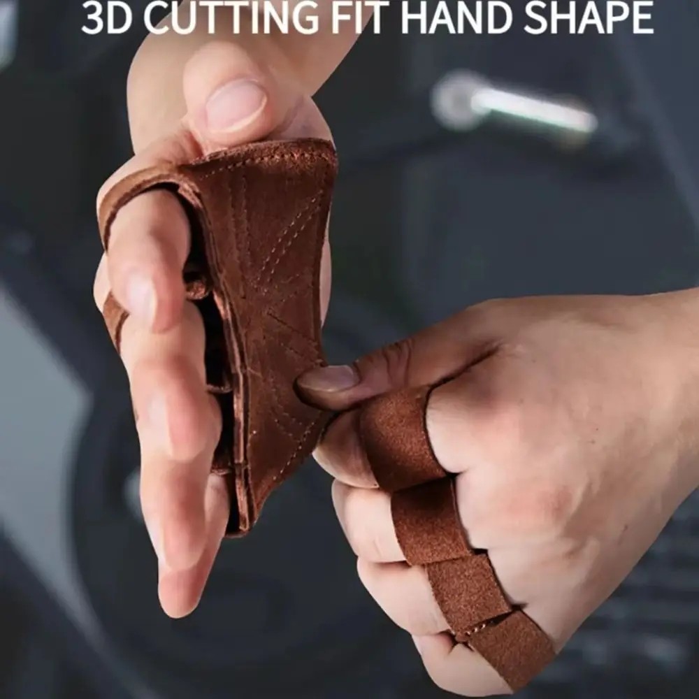 

1 Pair Cowhide Weight Lifting Gloves Non-Slip Breathable Ventilated Gym Wristband Four-finger Pull-up Fitness Workout Gloves