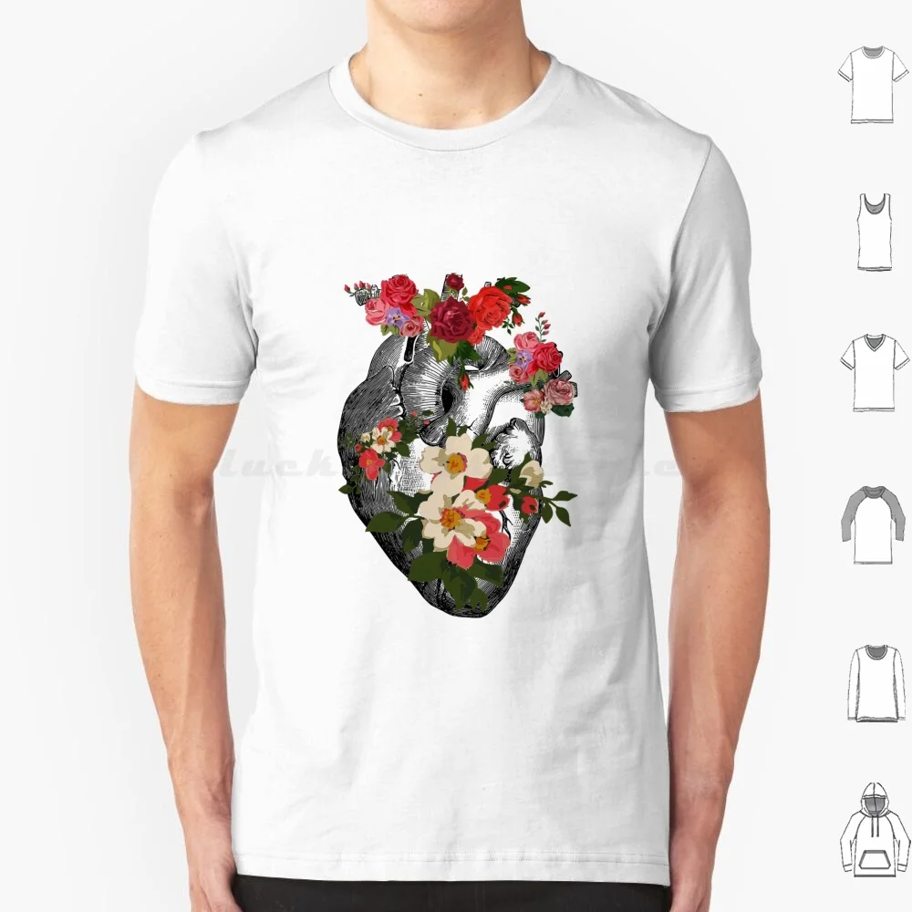 Anatomical Heart With Flowers Cute Roses Bouquet T Shirt Cotton Men Women Diy Print Heart Human Human Heart Anatomical