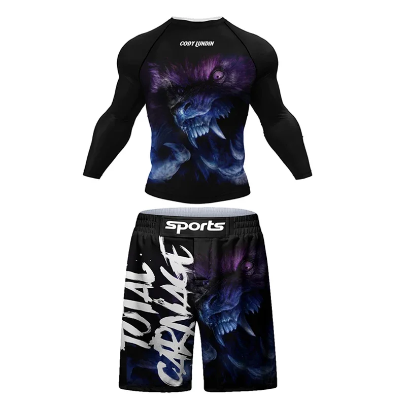 جديد الرجال MMA تي شيرت + بانت الملاكمة الملاكمة التايلاندية السراويل Rashguard كيك بوكسينغ مجموعات Boxeo رياضة ملابس رياضية الفانيلة جيو جيتسو Bjj تي شيرت