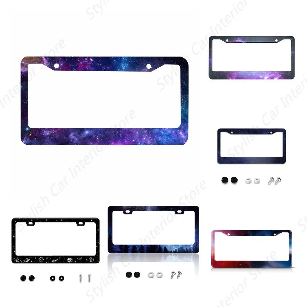 Decorative License Plate Frame Beautiful Galaxy Space Car Tag Frame Aluminum Auto License Plate Holder for Men Women