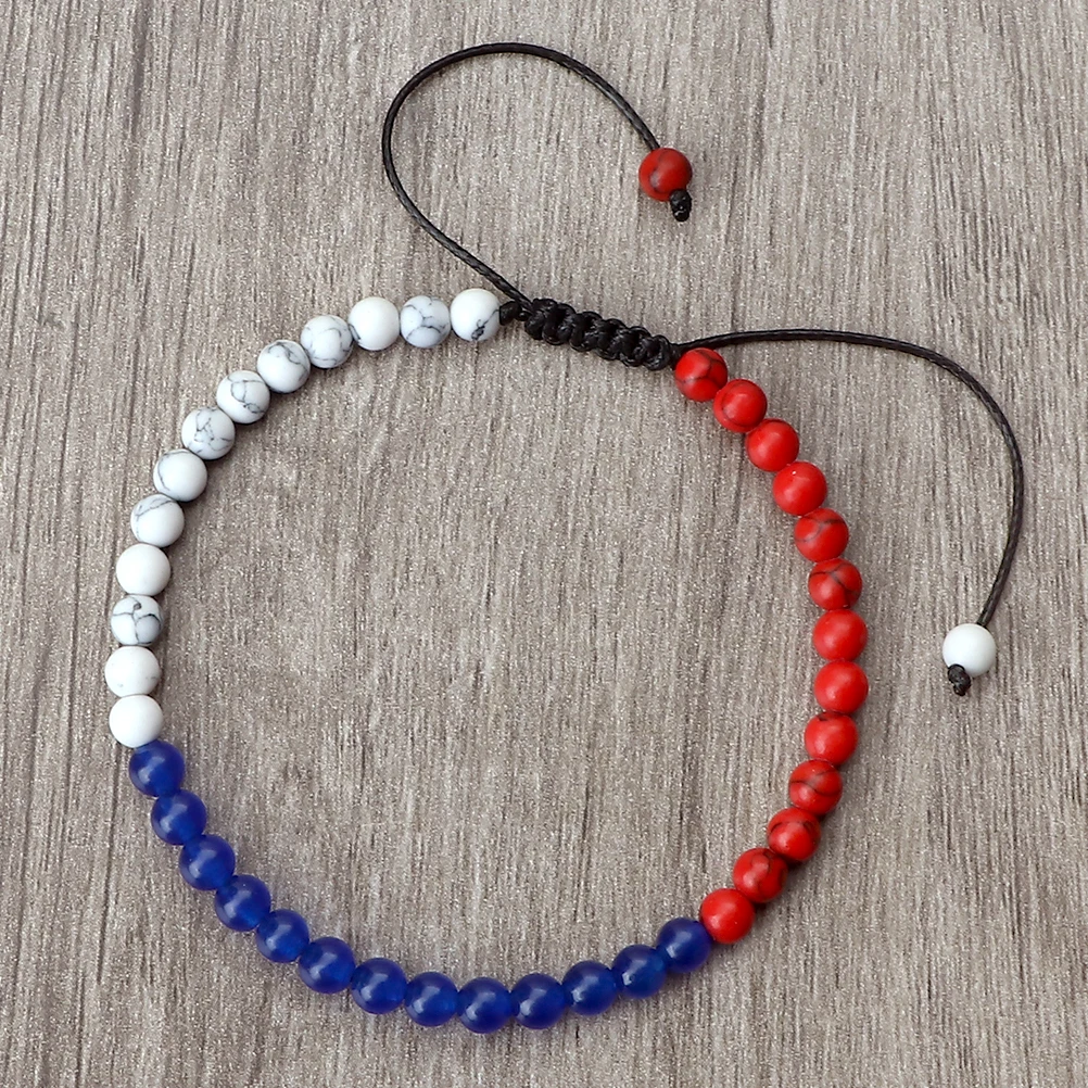 New Country National Flag Color Bracelets For Women Men 4mm Natural Stone Beads Bracelet Friendship Wristban Couple Jewelry Gift