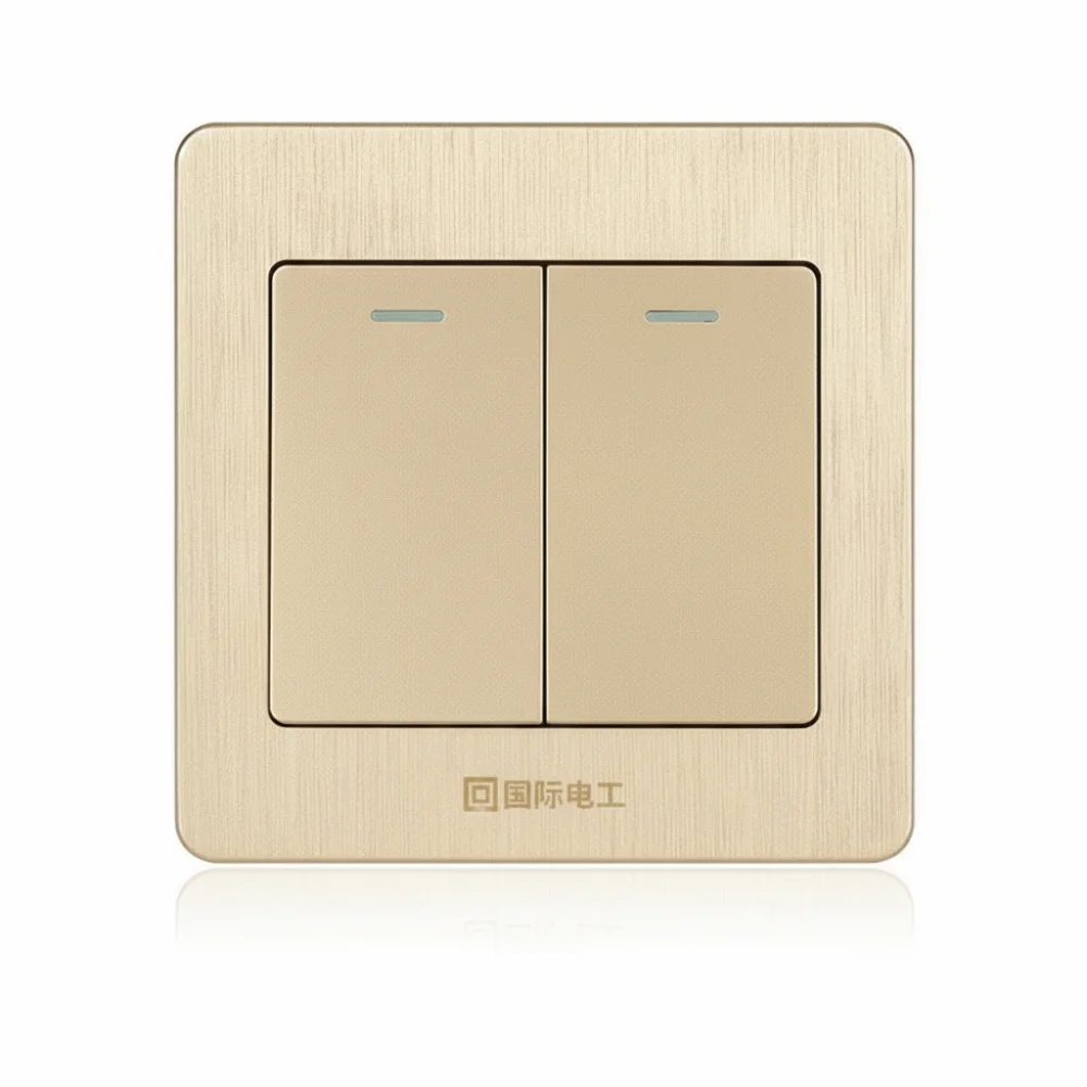 New Gold Wall Switches with LED Lamp 1Way Button Wall Light Switch Panel Durable Home Accessories 1/2/3/4 Gang