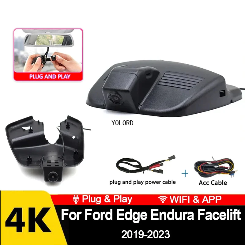 4K Wifi 3840*2160 Car DVR Dash Cam Camera 24Hrs Black Box Video Monitor for Ford Edge Endura Facelift 2019 2020 2021 2022 2023